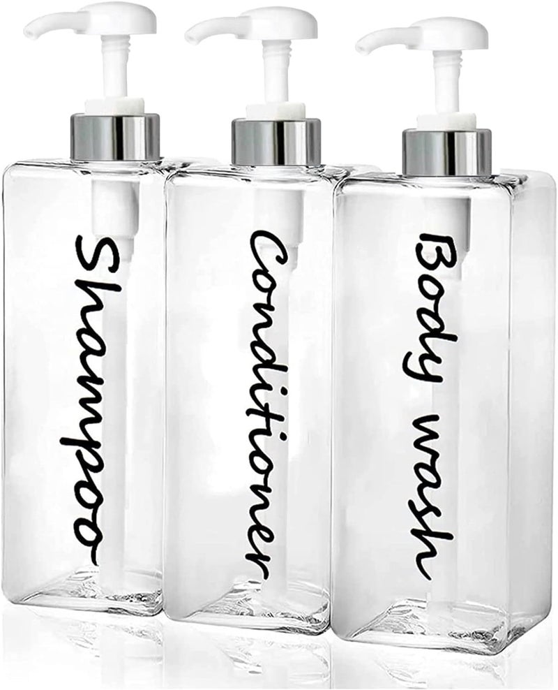 DIDROOM 21oz Shampoo Dispenser - Refillable Shampoo and Conditioner Bottles (Clear, Set of 3) - Modern Shampoo Bottles for Shower Soap - Empty Shampoo Conditioner Body Wash Dispenser Set - for Hotel Bathroom - Image 1